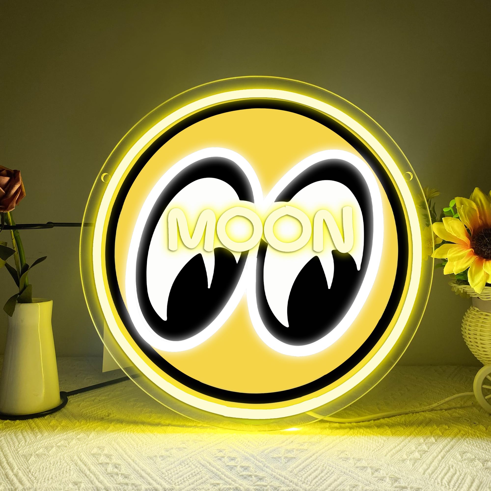 Moon and Eyes Neon Sign,Dimming LED Moon Eyes LED Neon Light for